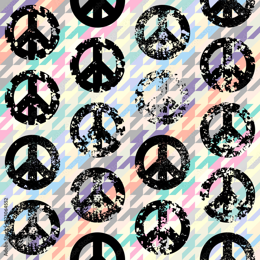 Aufkleber seamless vector pattern. abstract background with peace signs. the sign of pacifists. grunge vintage