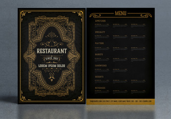 Restaurant Menu Layout with Ornamental Elements