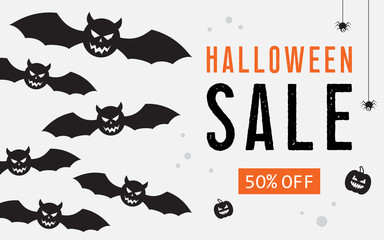 Halloween sale web banner with balloons.