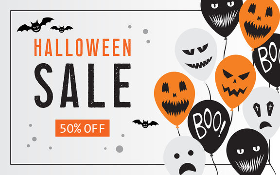 Halloween sale web banner with balloons.