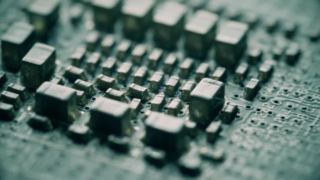 Macro shot of multiple computer circuit board components
