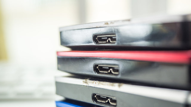 external hard disk colorful close up