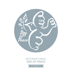 Day of Peace. Round vector template with dove and branch. Hand drawn naive illustration. Flat design.