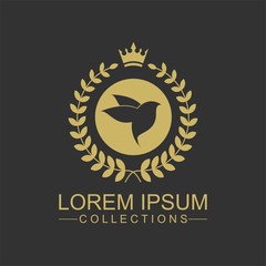 Golden Bird logo vector flat, crown vector with leaf