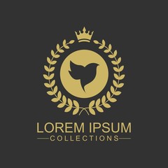 Golden Bird logo vector flat, crown vector with leaf