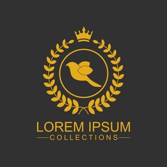 Golden Bird logo vector flat, crown vector with leaf