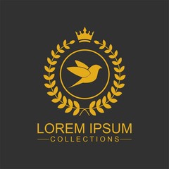 Golden Bird logo vector flat, crown vector with leaf