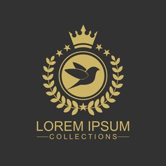 Golden Bird logo vector flat, crown vector with leaf