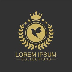 Fototapeta premium Golden Bird logo vector flat, crown vector with leaf