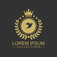 Golden Bird logo vector flat, crown vector with leaf