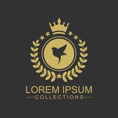 Golden Bird logo vector flat, crown vector with leaf