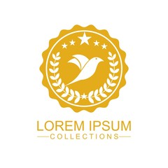Golden Bird logo vector flat, crown vector with leaf