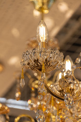 Close up on crystal of contemporary chandelier
