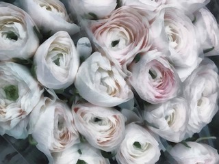 Acrylic painting on canvas art poster in floral motif. Modern style fashion artwork. Contemporary digital big size print in high resolution. Surreal flower in bright design. Graphic fantasy drawing.