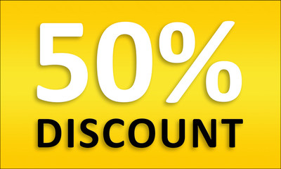 50% Discount - Golden business poster. Clean text on yellow background.