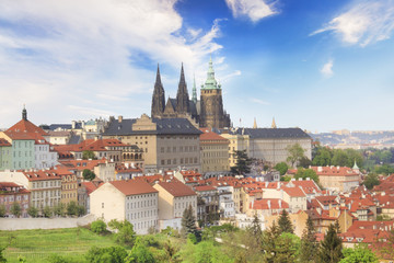 Obraz premium Beautiful view of St. Vitus Cathedral, Prague Castle and Mala Strana in Prague, Czech Republic
