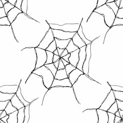 Spider web seamless pattern vector illustration. Hand drawn sketched web background