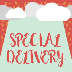 Writing note showing Special Delivery. Business photo showcasing getting products or service directly to your home any place.