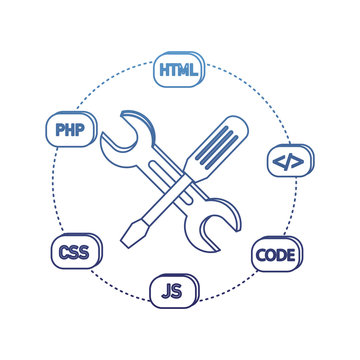 degraded outline industry equipments and data programing code