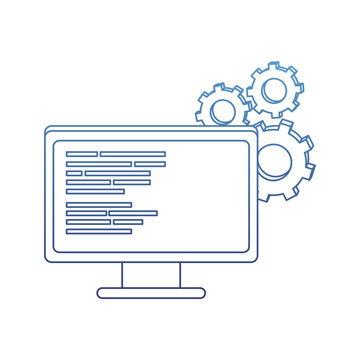 degraded outline industry gear and computer with code program