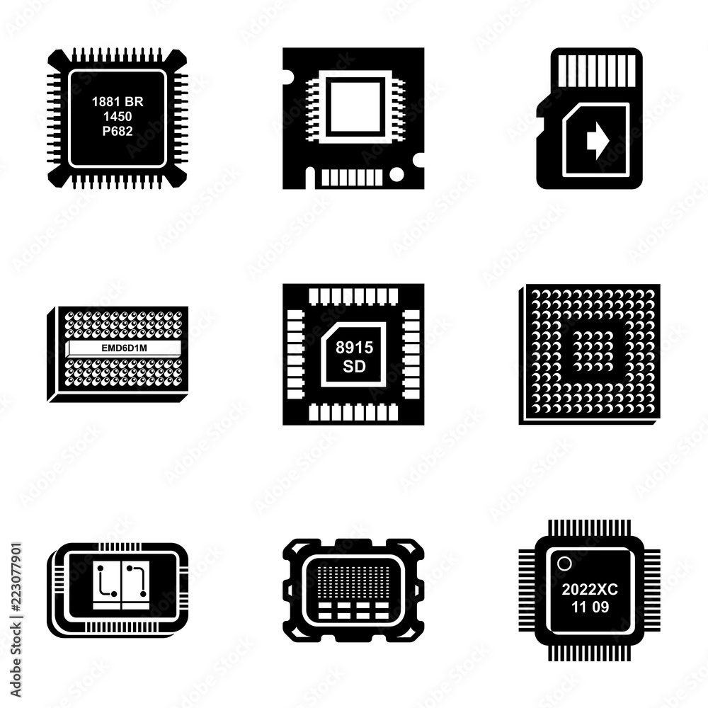 Poster integrated circuit icons set. simple set of 9 integrated circuit vector icons for web isolated on wh