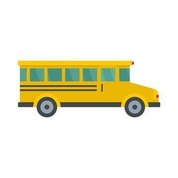 Side view of school bus icon. Flat illustration of side view of school bus vector icon for web design