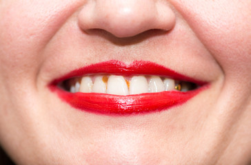 red lips and dirty teeth macro woman