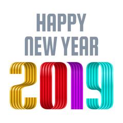 2019 happy new year ribbon lettering illustration