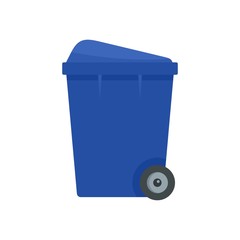 Blue garbage box icon. Flat illustration of blue garbage box vector icon for web design
