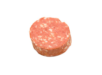 Slice sausage on a white background