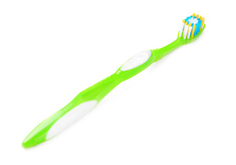 Manual toothbrush on white background. Dental care