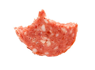 Slice sausage on a white background