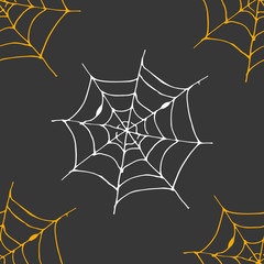 Spider web seamless pattern vector illustration. Hand drawn sketched web background