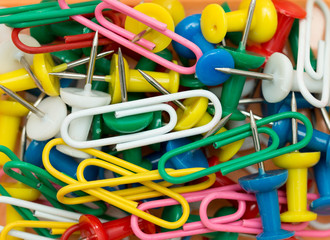 stationery plastic buttons on a yellow background