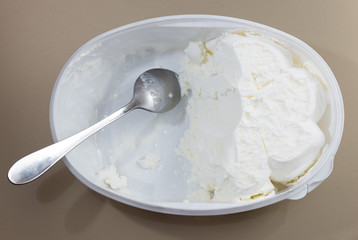 creamy ice cream in a bowl and spoon
