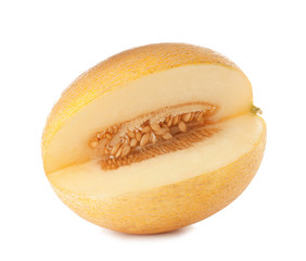 Sliced ripe tasty melon on white background