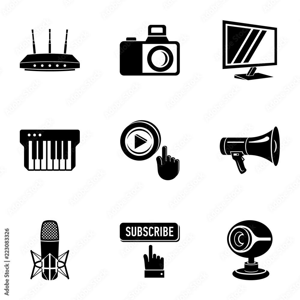 Poster blogger icons set. simple set of 9 blogger vector icons for web isolated on white background