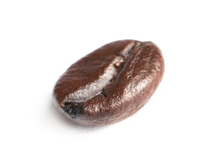 Single roasted coffee bean on white background