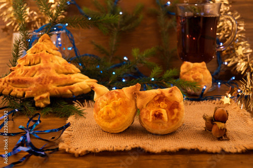 festive dessert for christmas puff pastry cookies in the form of 2019 christmas cookies