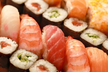 Nigiri And Maki Sushi Serving Close-up