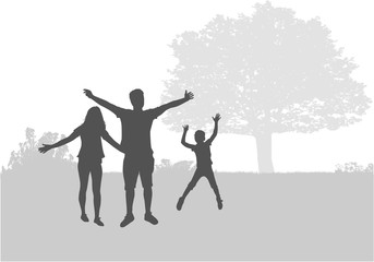 Family silhouettes in nature.