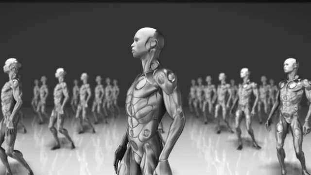 AI robot looking around confused at clone artificial intelligence