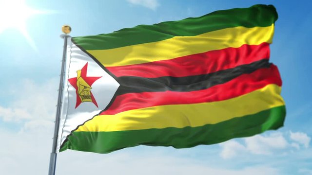 Zimbabwe flag seamless looping 3D rendering video. 3 in 1: Includes isolated on green screen and alpha channel as luma matte for easy clipping in AE.  Beautiful textile cloth