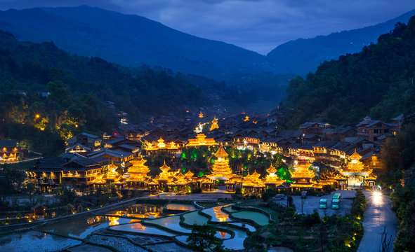Guizhou province liping ZhaoXing DongZhai at night
