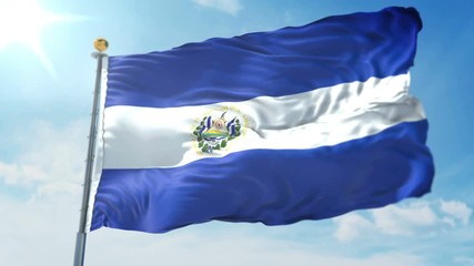 El Salvador flag seamless looping 3D rendering video. 3 in 1: Includes isolated on green screen and alpha channel as luma matte for easy clipping in AE.  Beautiful textile cloth