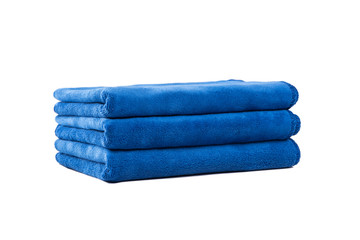 Blue towel isolated on white background.