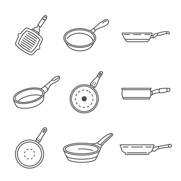 Griddle Pan Icon Set. Outline Set Of Griddle Pan Vector Icons For Web Design Isolated On White Background