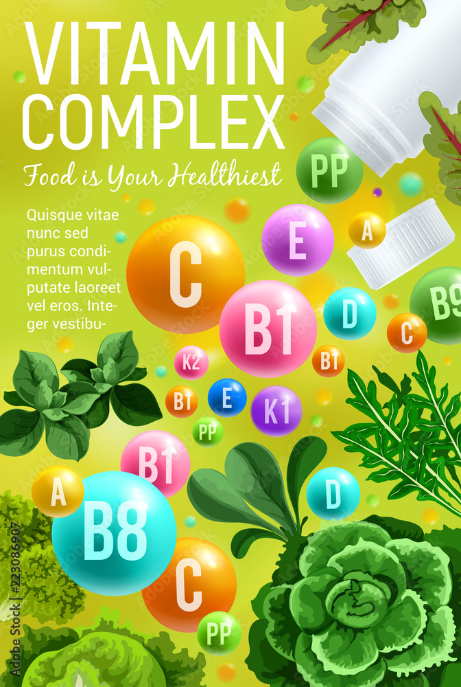 Wall mural Vitamin and mineral in veggies and herb