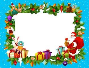 Fototapeta na wymiar Holiday frame for Merry Christmas with Santa Claus