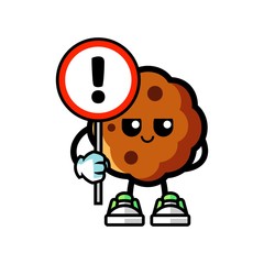 Cookie hold exclamation mark sign mascot cartoon illustration
